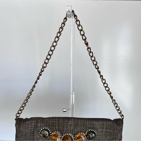 Chico’s Embellished Linen Foldover Clutch bag - Picture 6 of 13